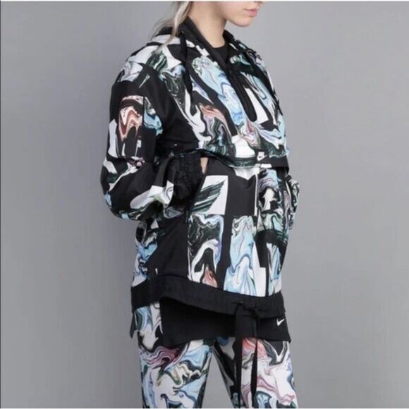 Nike Women's Black/Multi Marble-Print Half-Zip Hooded Jacket Sz M - Picture 11 of 13